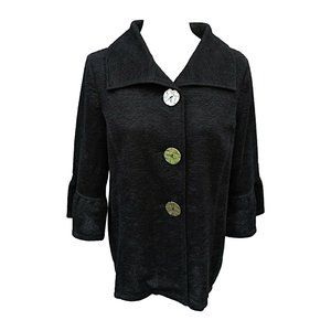 NEW JM Collection Women's Top Blazer Deep Black Textured Three Front Button M